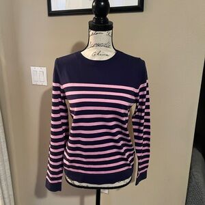 NWT J. Crew Navy and Pink Striped Sweater Size Small